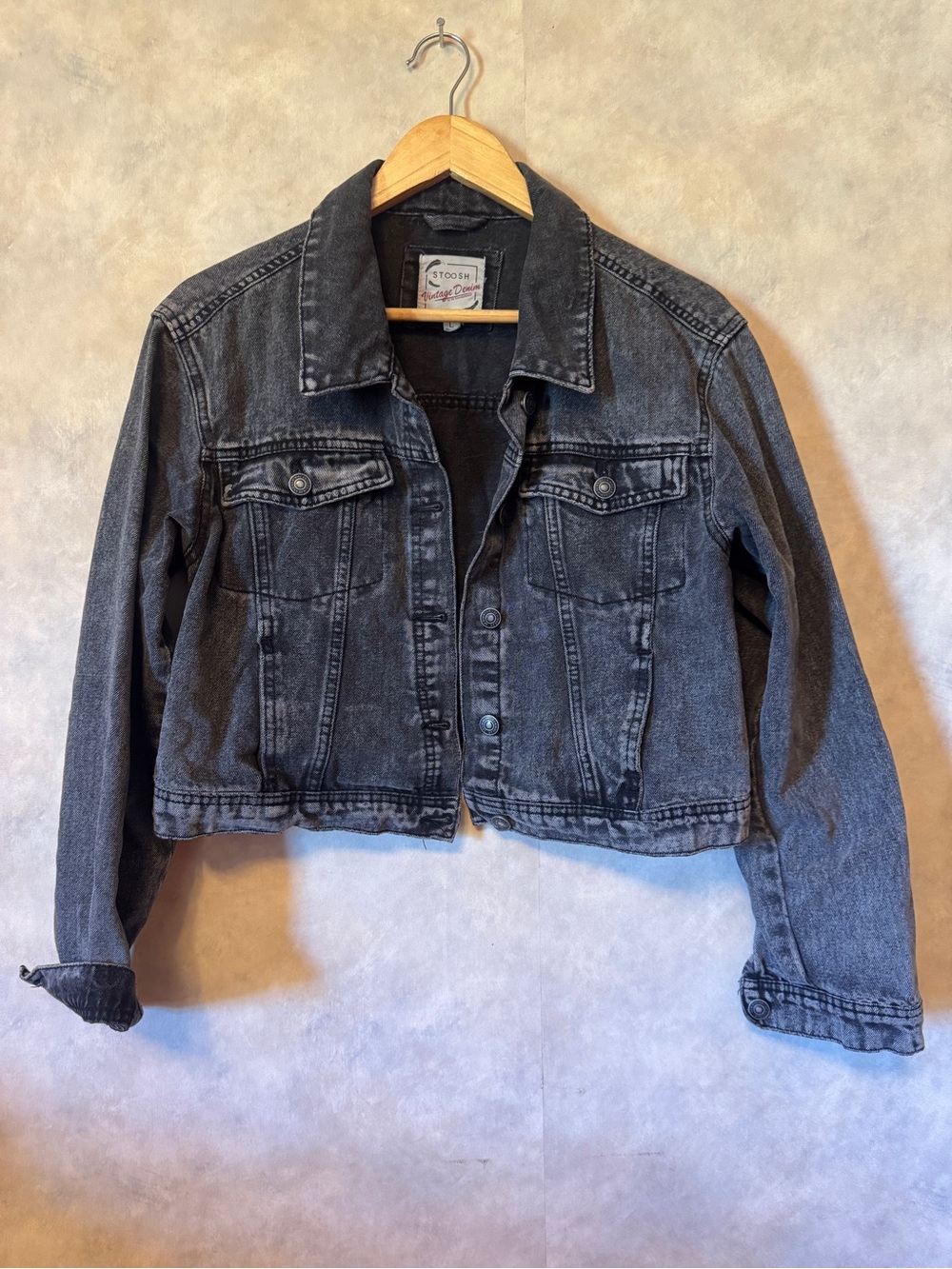Stoosh Washed Black Cropped Denim Jacket